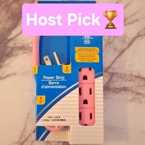 Pink 3 Outlet Power Strip 1 Foot Cord NEW